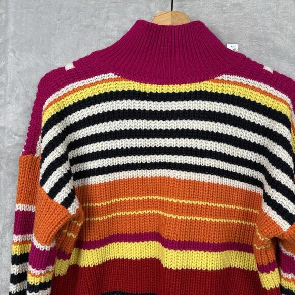 English Factory Striped Knit Half Zip Sweater M Colorful Chunky Acrylic Pullover - Picture 5 of 9
